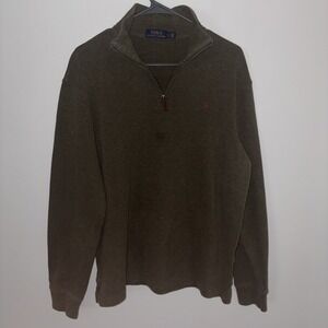 Polo Ralph Lauren Sweater Men Large‎ Olive Green Pullover Heavy Quarter Zip